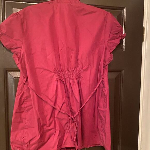 Motherhood Maternity Burgundy Button-Down Shirt Women’s XL Stretch Short Sleeve - Picture 3 of 4